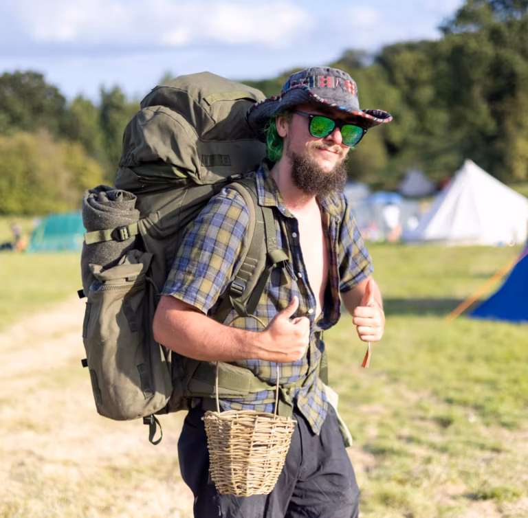 Green Gathering - festival goer with backpack